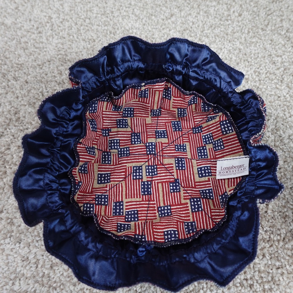 Longaberger 2004 Dresden Basket Set Patriotic Flag Liner Lid Protector Red Blue - Picture 7 of 13